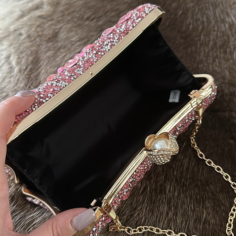 Glam Rhinestone Clutch with Pink Rhinestones - Picture 6 of 7